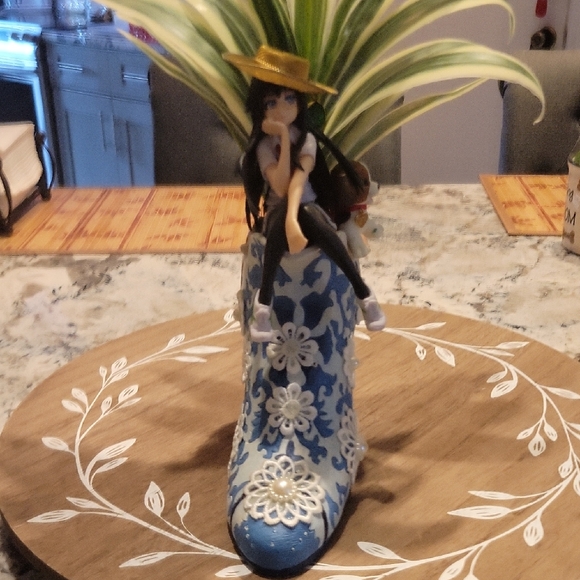 Anime Girl & Dog Figurine Sitting on a Shoe Vase Planter - Picture 1 of 6